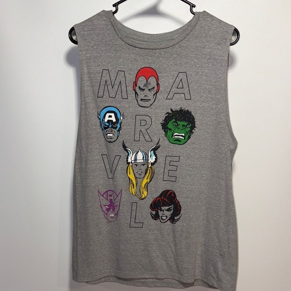 Marvel Kids Gray Tank Top with Superhero Faces